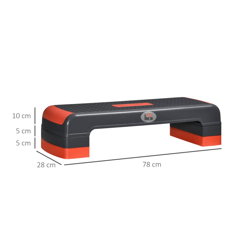 HOMCOM Aerobic Step, 10cm, 15cm & 20cm Height Adjustable Exercise Stepper for Exercise Workout, Nonslip Step Board Great for Home & Office, Grey and Red