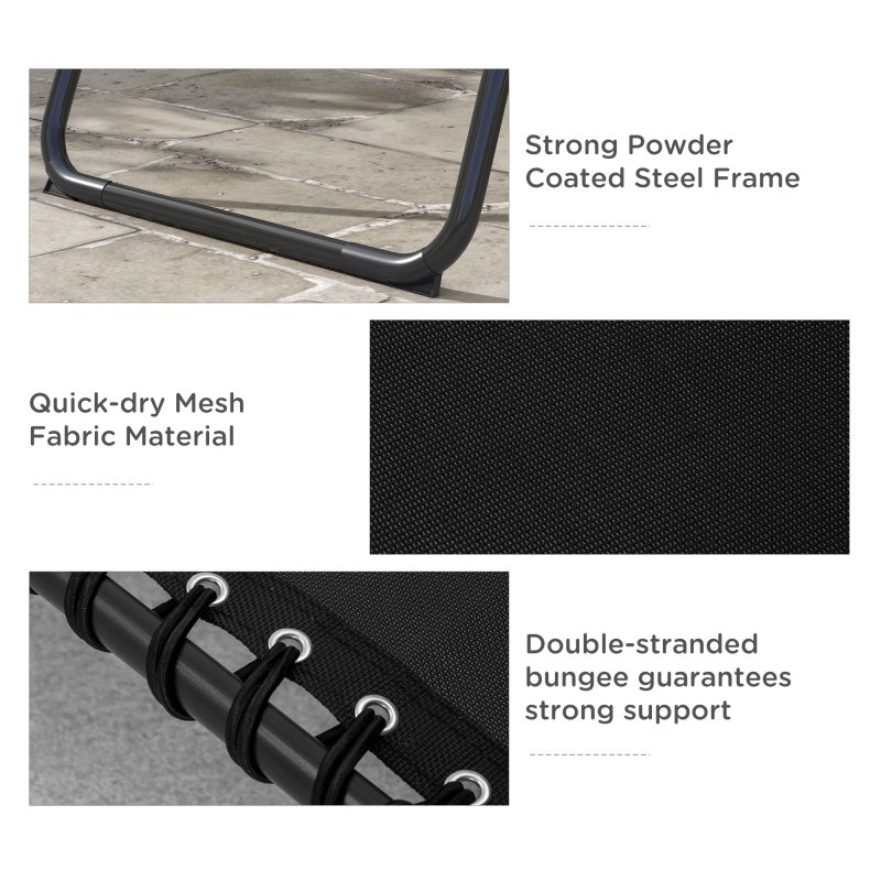 Outsunny 2 Piece Foldable Sun Lounger, Outdoor 4 Level Adjustable Backrest Reclining Chaise Chair, Steel Frame Recliner Chair for Camping, Hiking, Black