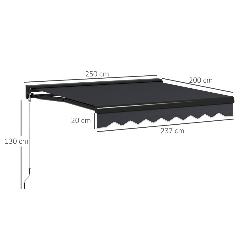 Outsunny 2.5 x 2m Electric Awning with LED Light and Remote Controller, Aluminium Frame Retractable Awning Half Cassette Sun Canopies for Garden Patio Deck Door Window
