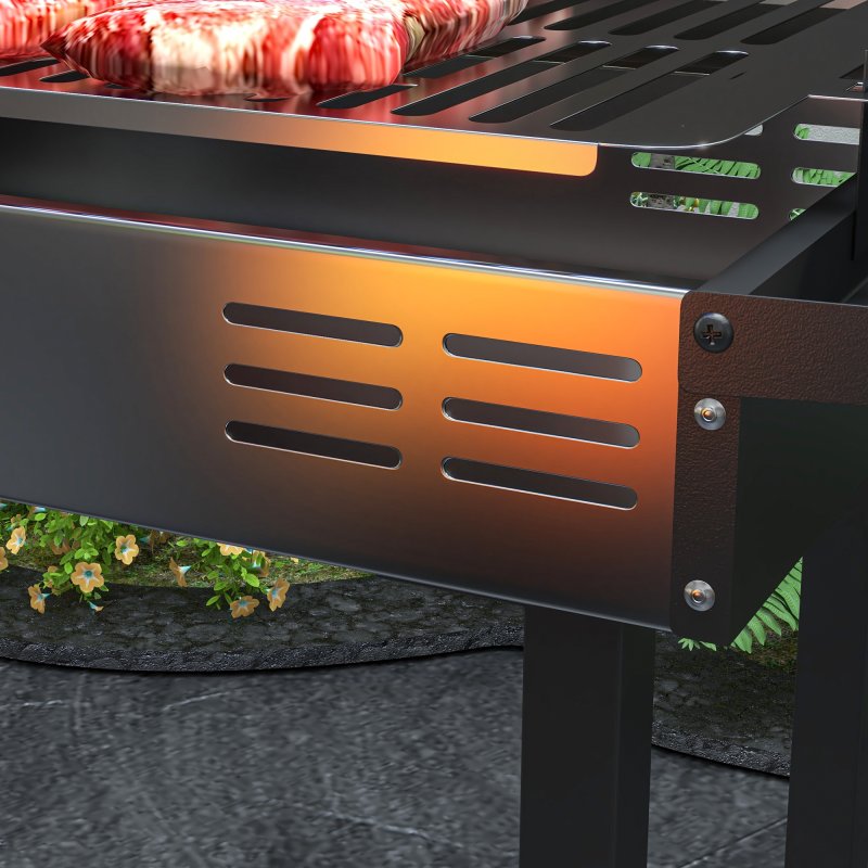 Outsunny BBQ Rotisserie Grill Roaster Charcoal Spit Roasting Machine for Chicken Turkey with 3-Level Grill Grate and Foldable Side Shelves, Stainless Steel