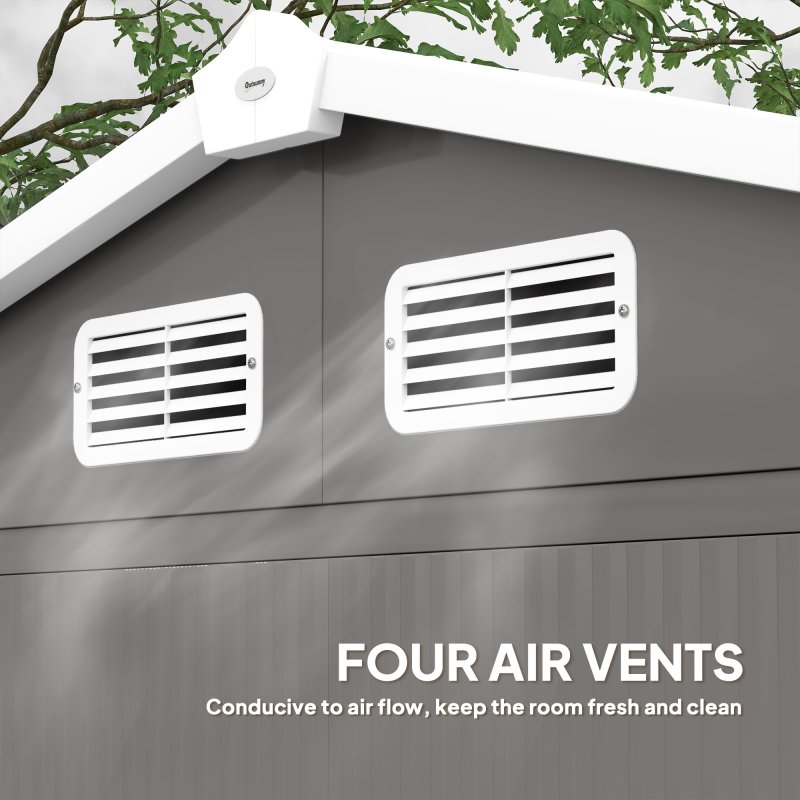 Outsunny 7 x 4ft Garden Shed, Easy to Assemble, Upgraded Galvanised Steel Frame with Foundation Kit, Double Doors with Lock, Outdoor Metal Shed with Vents and Gloves, Garden Storage Shed, Light Grey