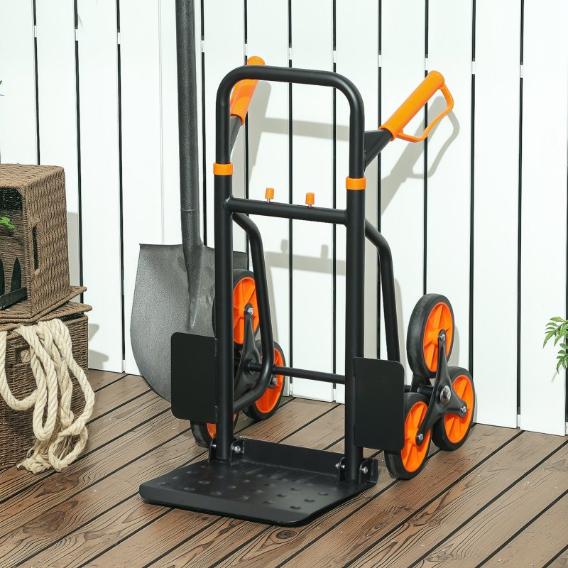 DURHAND Steel Folding Hand Truck, Heavy Duty Foldable Trolley on Wheels, Multi-Purpose Sack Truck Moving Trolley, 120kg, Orange