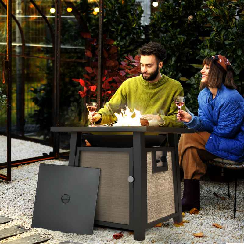 Outsunny Propane Gas Fire Pit Table, 50,000 BTU Smokeless Firepit Outdoor Patio Heater with Waterproof Cover, Glass Beads and Lid, 71 x 71 x 66.5cm, Brown