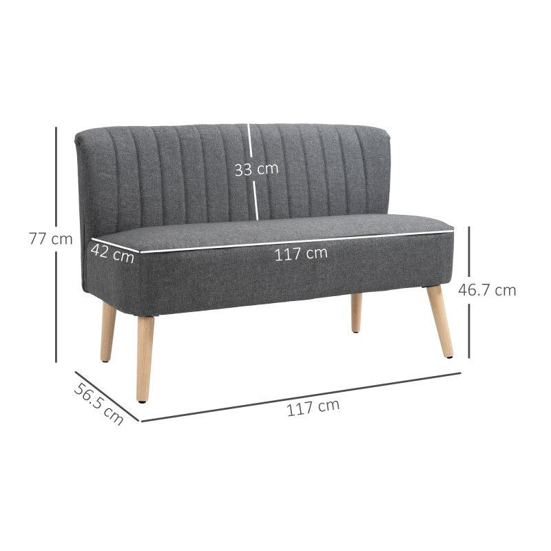 HOMCOM Modern Double Seat Sofa Loveseat Couch 2 Seater Compact Sofa Padded Linen Wood Leg 