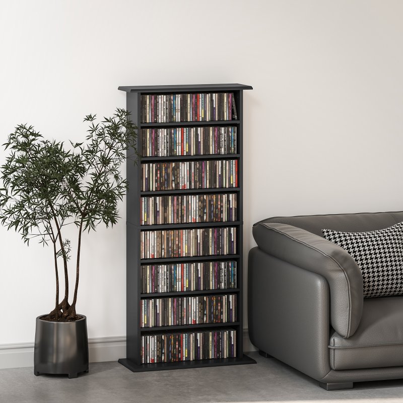 HOMCOM 360 CD/185 DVD Storage Unit, 185 Blu-ray Media Storage Shelf with 8 Compartments and 6 Adjustable Shelves, CD Tower for Living Room, Bedroom, Office
