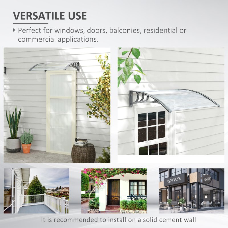 Outsunny Door Canopy Awning Outdoor Window Rain Shelter Cover for Front/Back Door Porch Clear 100 x 75cm