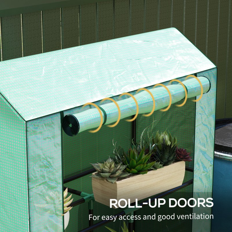 Outsunny 3 Tier Mini Greenhouse with Reinforced PE Cover, Portable Small Greenhouse with Roll-Up Door, 100 x 40 x 150cm, Green