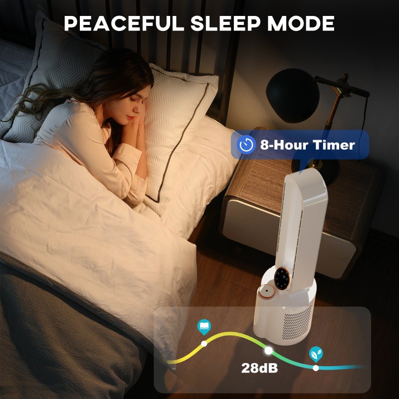 HOMCOM Bladeless Tower Fan with UV Sterilisation & Humidifier, 3-in-1 Air Cooling Fan with Oscillation, 12-Speed, Remote Control, 8H Timer, Sleep Mode, for Home Office, White