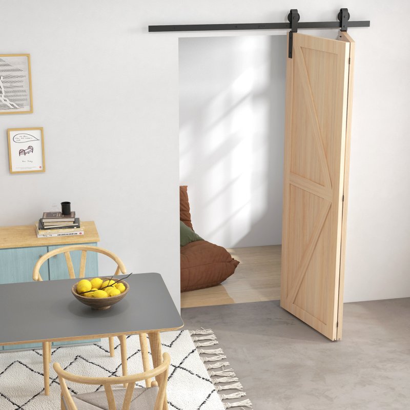 HOMCOM 5FT/152.5CM Bi-Folding Sliding Barn Door Hardware Track Kit, Heavy Duty Sliding Door Kit for 2 Doors with J Shape Hanger