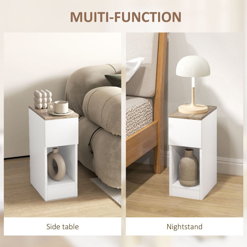 HOMCOM Bedside Tables Set of 2, Modern Side Tables with Drawer and Shelf, Nightstands for Bedroom, Living Room, White