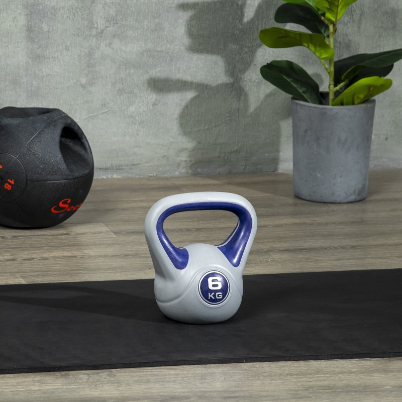SPORTNOW Kettlebell, 6kg Kettle Bells with Handle for Home Gym Weight Lifting and Strength Training, Purple and Grey