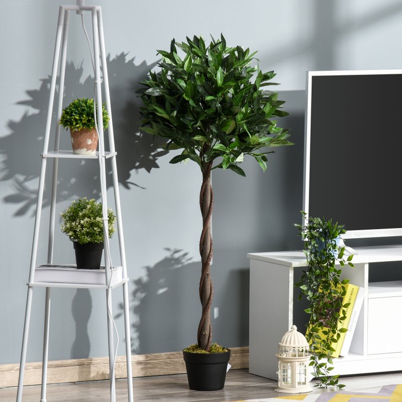 Outsunny Artificial Bay Laurel Topiary Trees w/ Pot Fake, Set Of 2 120cm/4FT Indoor Outdoor Greenery Plant Home Office Garden Decor Green