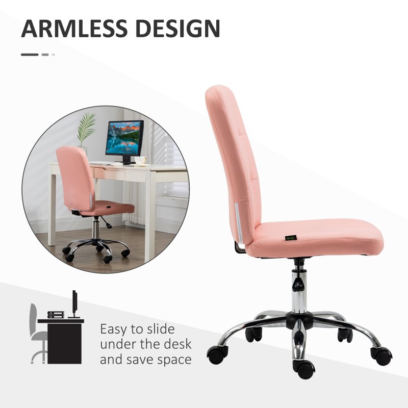 Vinsetto Armless Office Chair, Faux Leather Desk Chair with Adjustable Height, Button Tufted, Pink