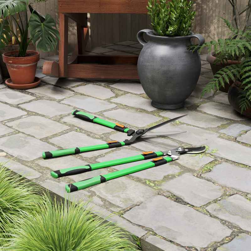 Outsunny 2 Pcs Garden Shears Set, Tree Lopper, Hedge Shears with Telescopic Extendable Handles, Garden Shears for Hedges, Shrubs and Bushes, Lightweight Shrub Care Kit for Cutting, Trimming