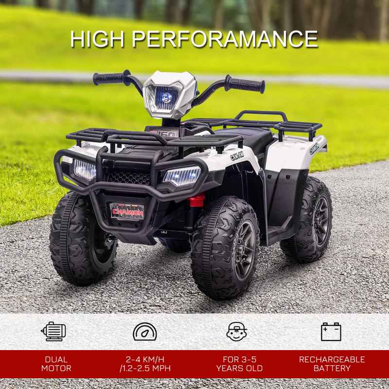 HOMCOM 12V Electric Quad Bike for Kids, Ride-On Car w/ Forward, Reverse Functions, Music, LED Headlights, for Ages 3-5 Years - White