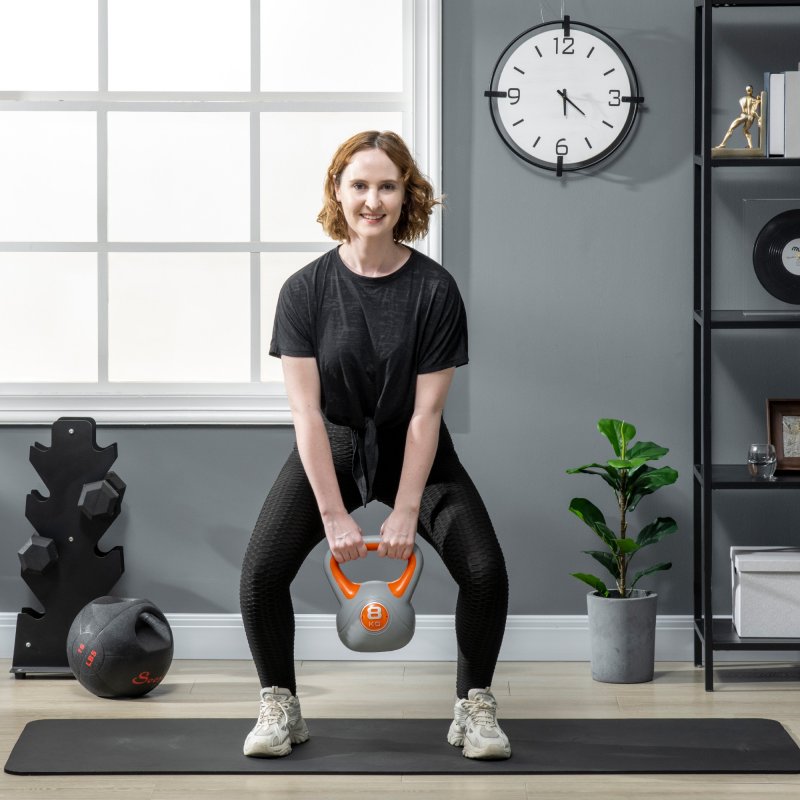 SPORTNOW Kettlebell, 8kg Kettle Bells with Handle for Home Gym Weight Lifting and Strength Training, Orange and Grey