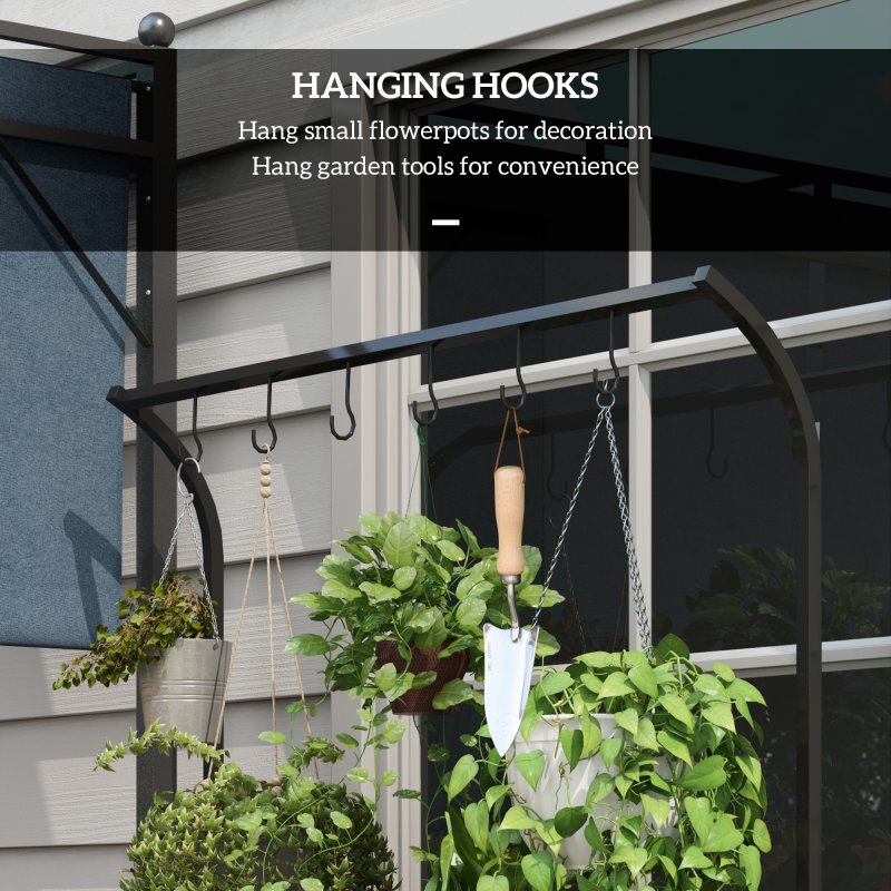 Outsunny Tall Plant Stand with Hanging Hooks, 3 Tiered Plant Rack Ladder Shelf for Indoor Outdoor Porch Balcony Living Room Bedroom, Black