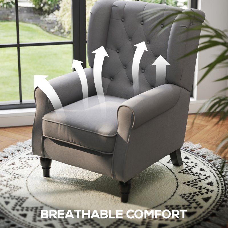 HOMCOM Retro Accent Chair, Linen Wingback Armchair with Wood Frame Button Tufted Design for Living Room Bedroom