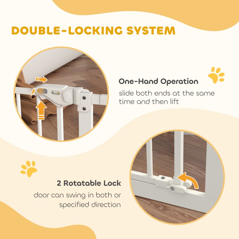 PawHut Dog Gate Stair Gate Pressure Fit Pets Barrier Auto Close for Doorway Hallway, 74-100cm Wide Adjustable, White