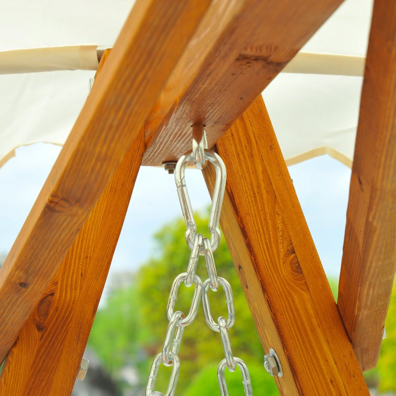 Outsunny 2 Seater Garden Swing Seat Wooden Swing Chair Outdoor Hammock Bench Furniture, Cream White