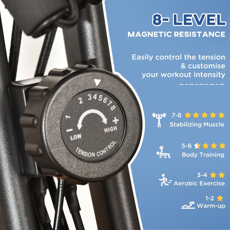 HOMCOM 2-in-1 Folding Exercise Bike, Foldable Stationary Bike with 8-Level Adjustable Magnetic Resistance, Arm Resistance Band, Pulse Sensor and LCD Monitor, Black