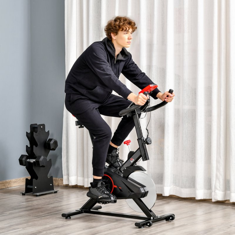 HOMCOM Indoor Exercise Bike, Stationary Bike, Cycling Machine with Adjustable Seat, Resistance, Handlebar, LCD Display and Flywheel, for Home Gym Workout, Black