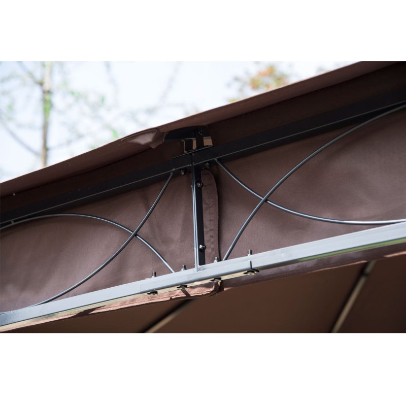 Outsunny 3 x 3(m) Garden Gazebo, Outdoor Gazebo Canopy Shelter with Curtains and Steel Frame for Lawn, Yard and Deck, Coffee