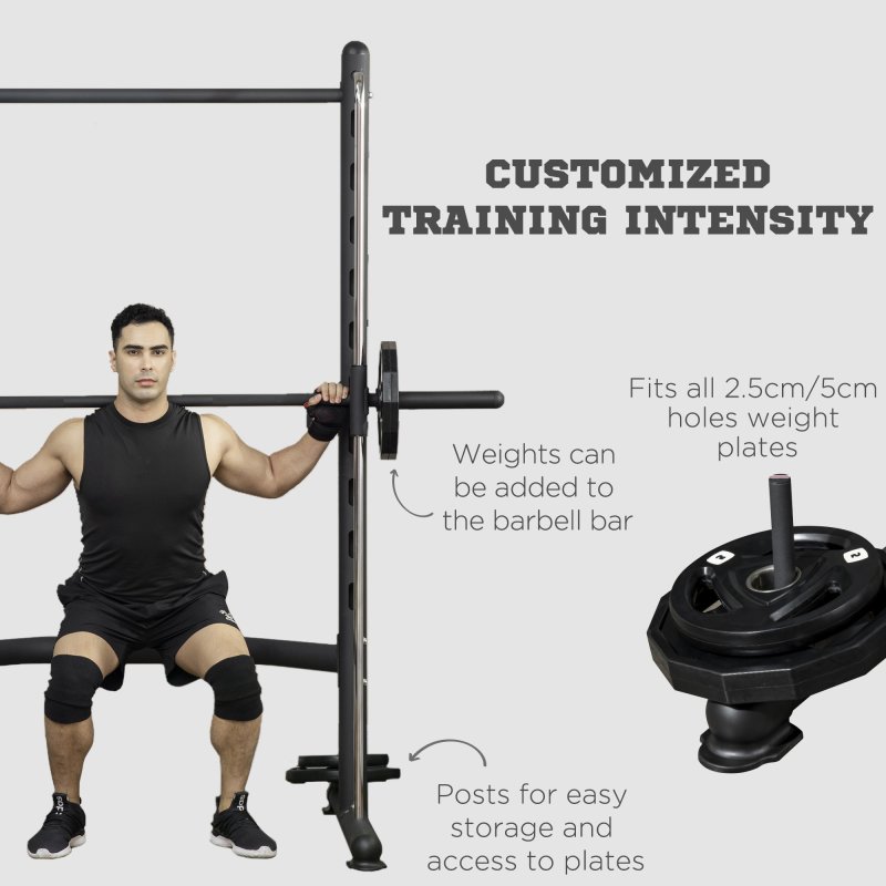 HOMCOM Smith Machine Squat Rack with Pull-Up Bar, Adjustable Weight Rack, Multi-Functional Weight Lifting Barbell Stand for Home, Gym, Strength Training