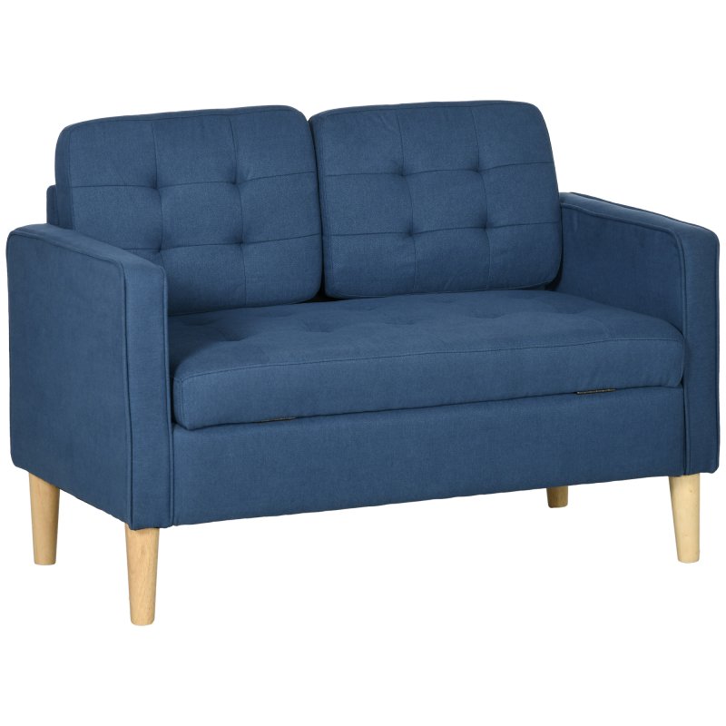 HOMCOM Modern 2 Seater Sofa with Hidden Storage, 117cm Tufted Cotton Couch with Wood Legs, Compact Loveseat for Living Room, Kitchen