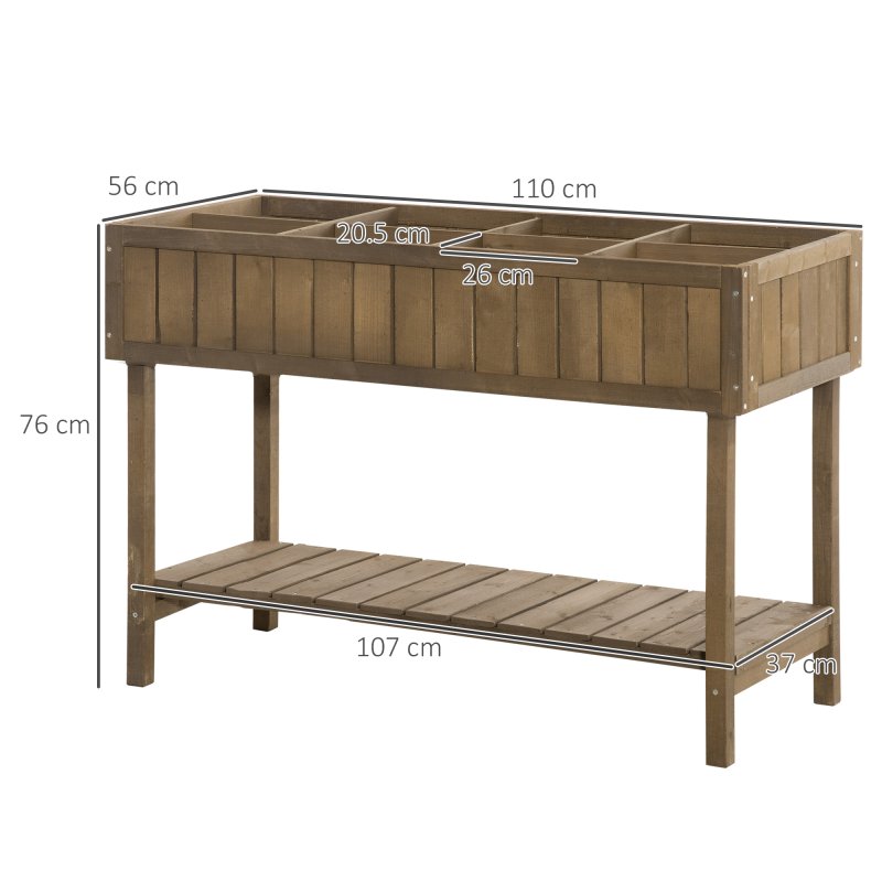 Outsunny Wooden Herb Planter with 8 Pocket, Raised Bed Container Garden Planter Boxes, 110L x 46W x 76Hcm, Brown