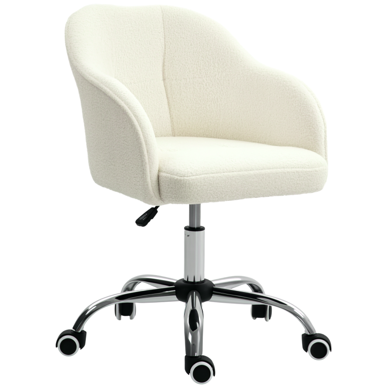 HOMCOM Office Chair, Teddy Fleece Swivel Computer Desk Chair, Makeup Vanity Seat with Adjustable Height for Home Study Bedroom, Cream White