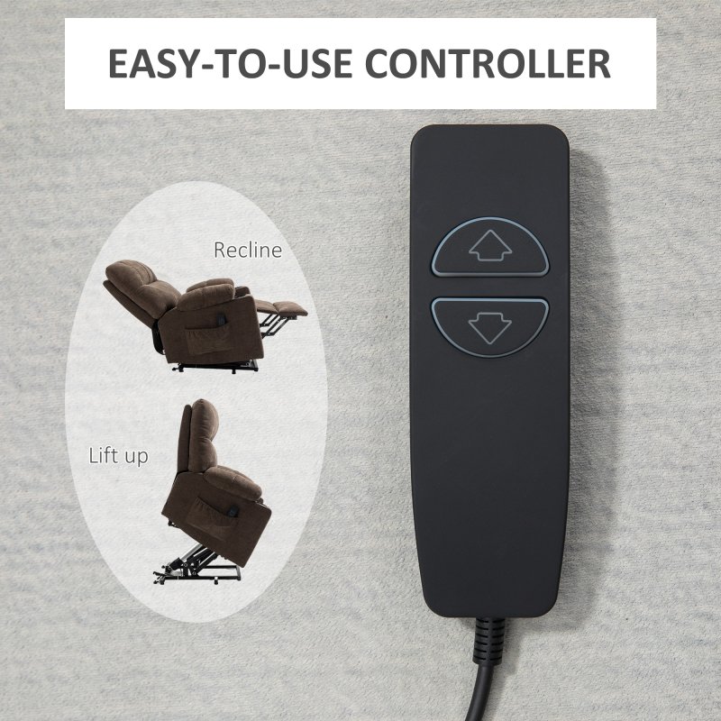 HOMCOM Power Lift Chair Recliner for Elderly, Velvet-touch Fabric Electric Riser and Recliner Chair for Living Room with Remote Control, Side Pockets, Cup Holders, Dark Brown