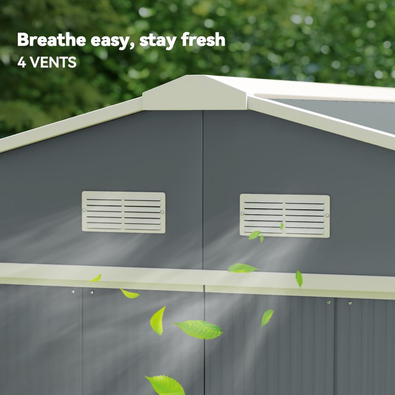 Outsunny 13 x 11ft Metal Garden Shed, Outdoor Storage Tool House with Ventilation Slots, Foundation Kit and Lockable Double Doors