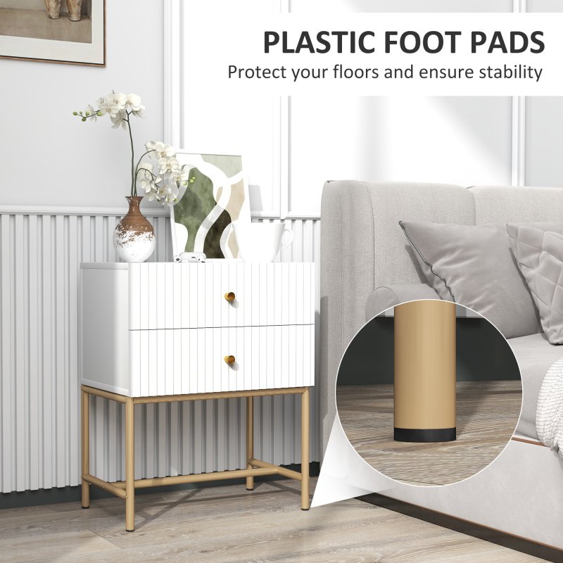 HOMCOM Bedside Table with 2 Drawers, Modern Bedside Cabinet with Storage and Metal Legs for Bedroom, Living Room, White