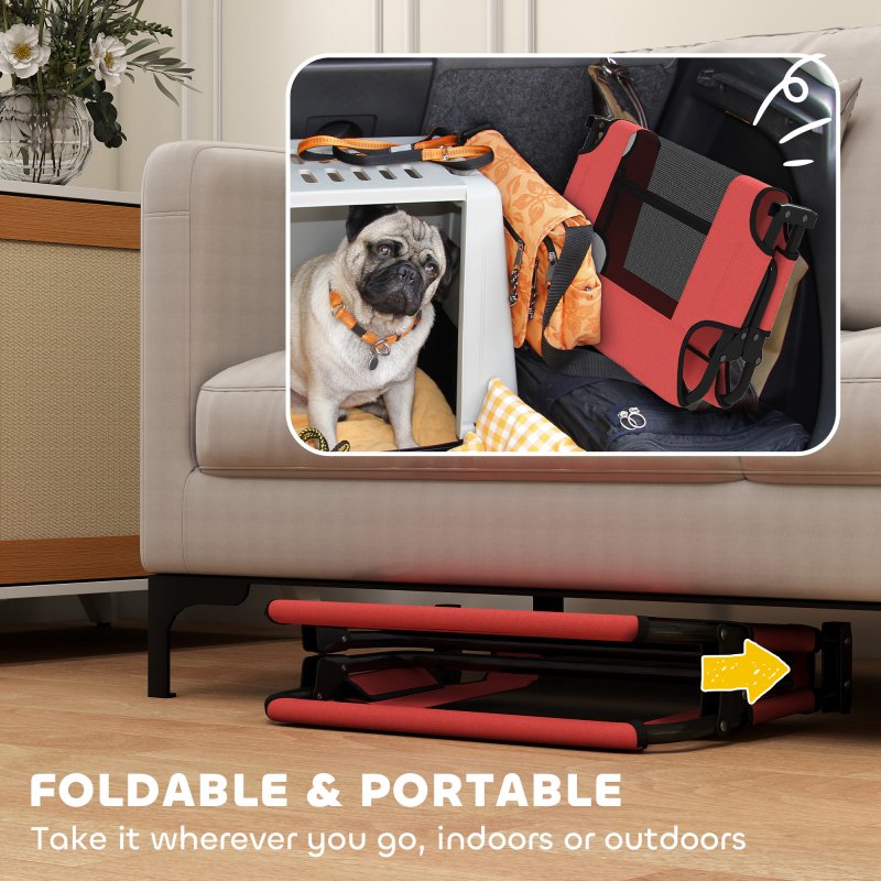 PawHut Raised Dog Bed, Portable Elevated Pet Cot with Breathable Mesh for Indoor Outdoor, for Small Medium Dogs, 75 x 51 x 18 cm, Red