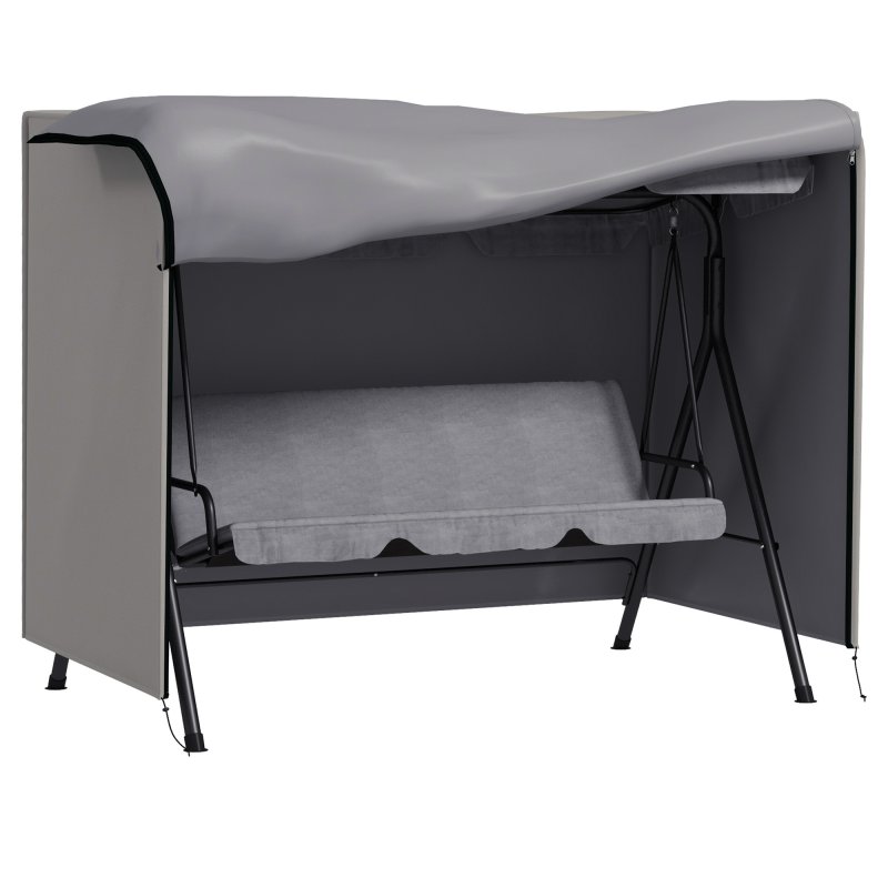 Outsunny 3 Seater 600D Oxford Patio Swing Chair Cover Outdoor Garden Furniture Rain Protection Protector Waterproof Anti-UV, 205 x 124 x 164 cm, Light Grey