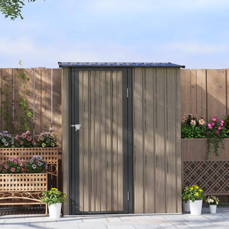 Outsunny 5ft x 3ft Metal Garden Storage Shed, Outdoor Tool Shed with Sloped Roof, Lockable Door for Tools, Equipment, Light Grey