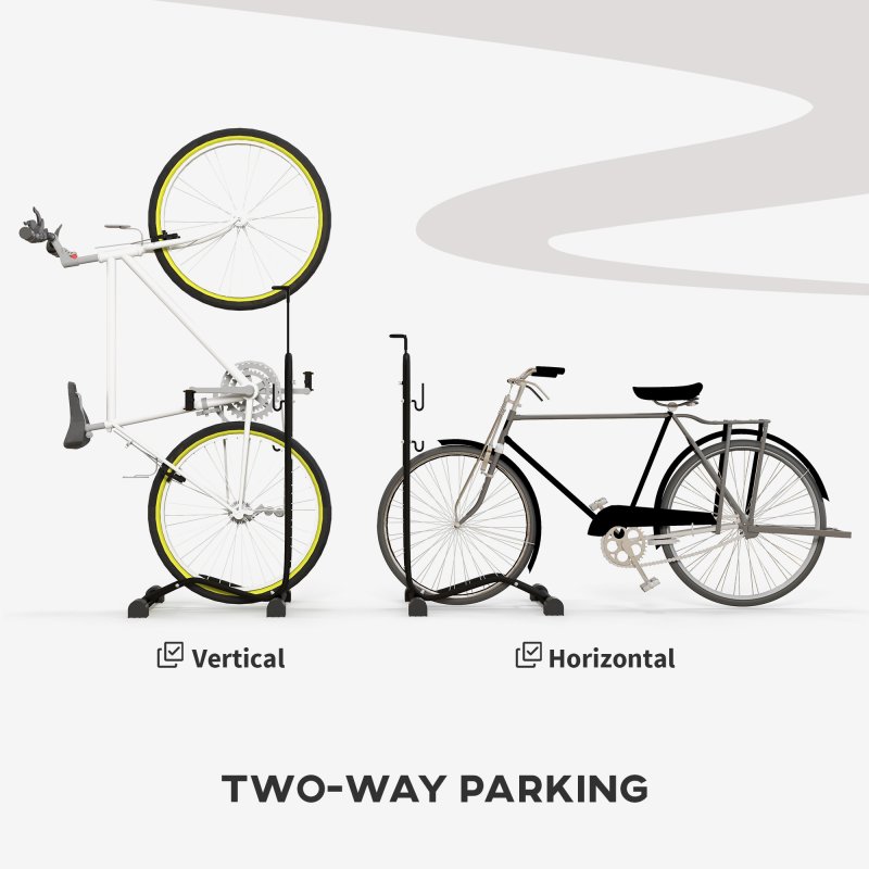 SPORTNOW Bike Rack, Vertical & Horizontal Bike Stand Bicycle Storage Stand with Adjustable Hooks, Fits 6"-28" and 700c Bikes, for Garage Indoor Outdoor Use, Black