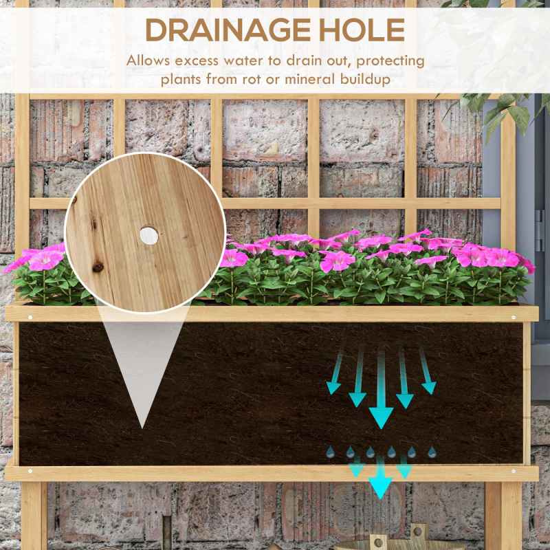 Outsunny Wooden Raised Planter with Trellis for Vine Climbing Plants, Elevated Garden Bed with Drainage Holes and Bed Liner for Vegetables, Flowers, Herbs, 105 x 45 x 140cm, Natural