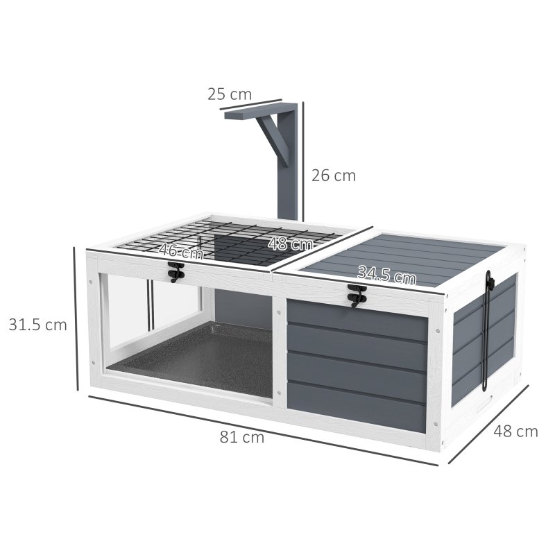 PawHut Tortoise House, Wooden Tortoise Table, Tortoise Enclosure with Wooden Lamp Holder, Openable Lids, Pull-Out Trays - Grey