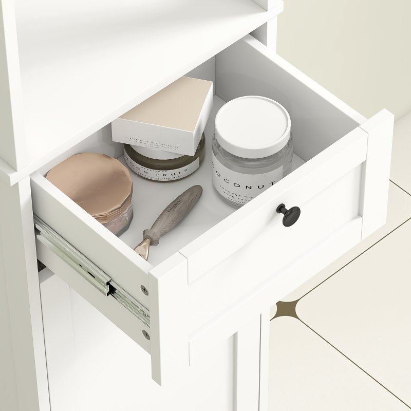 HOMCOM Tall Bathroom Cabinet with Removable Laundry Basket, Slim Bathroom Storage Unit with Tilt-Out Laundry Cabinet, 2 Open Shelves and Drawer, 40 x 30 x 165 cm, White