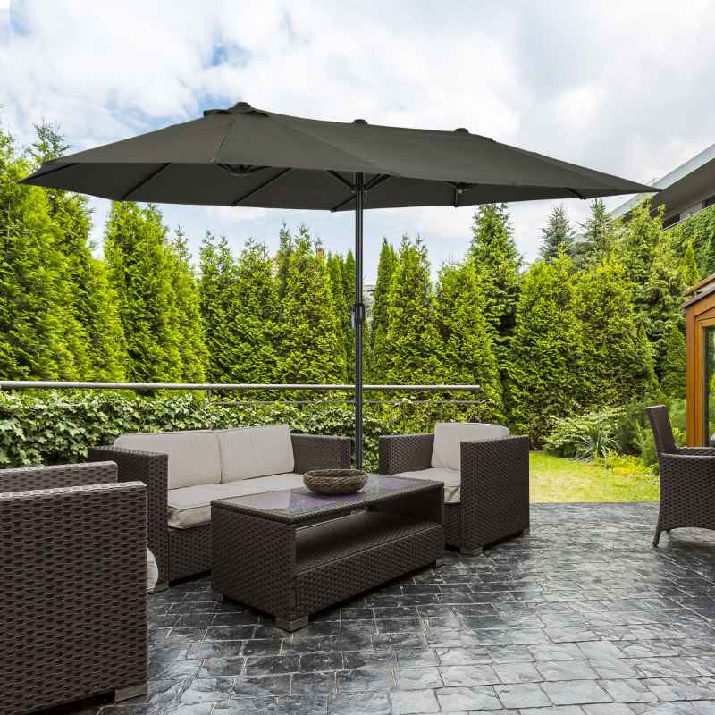 Outsunny 4.6m Large Garden Parasol Double-Sided Sun Umbrella Patio Market Canopy Shade Outdoor Grey - NO BASE