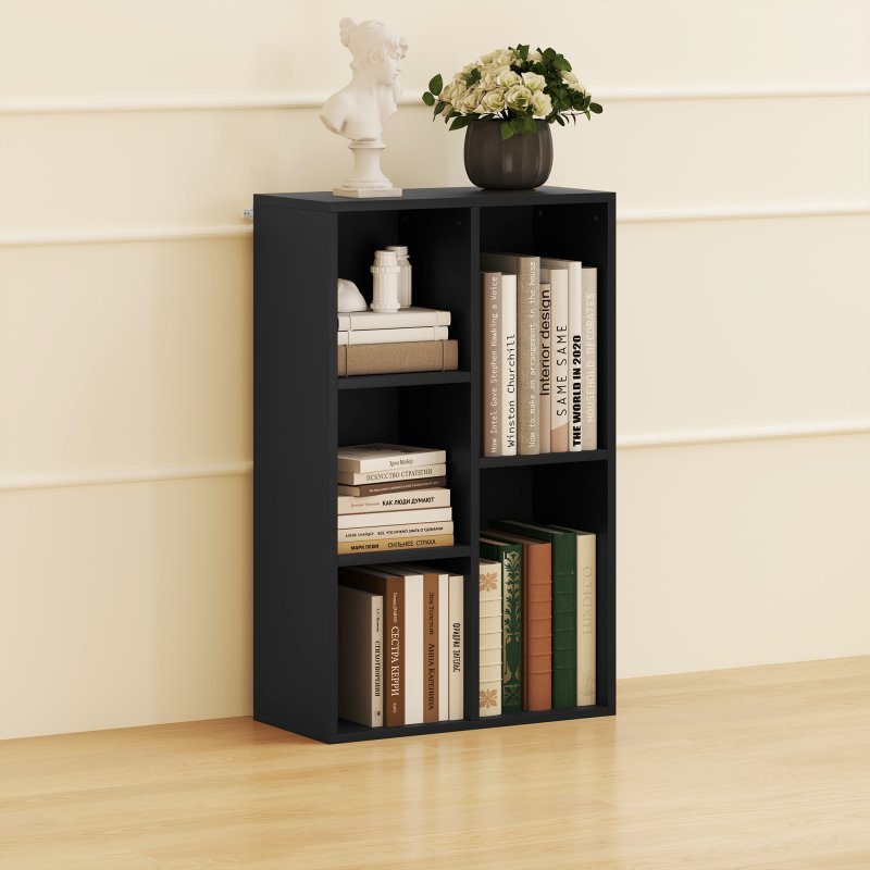 HOMCOM 2 Tier Bookshelf, Modern Cube Bookcase with 5 Open Storage Compartments, Freestanding Display Storage Unit for Living Room, Bedroom, Study