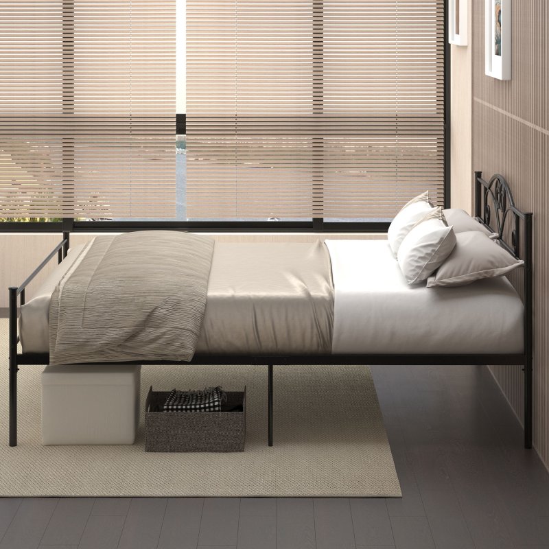 HOMCOM 5ft4 King Metal Bed Frame, Steel Bed Base with Headboard and Footboard, 31cm Under-bed Storage Space and Metal Slat Support for Bedroom, 165 x 211cm, Black