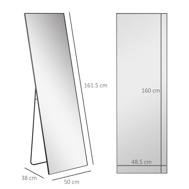HOMCOM Full Length Dressing Mirror, Floor Standing or Wall Hanging, Aluminium Alloy Framed Full Body Mirror for Bedroom, Living Room, 50 x 161.5cm, Black
