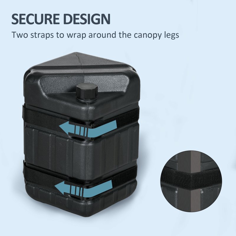 Outsunny 4PCs Gazebo Weights for Pop up Canopy Tent, HDPE Water or Sand Filled Weights for Gazebo Legs, with Built-in Handles and Secure Straps, 52KG