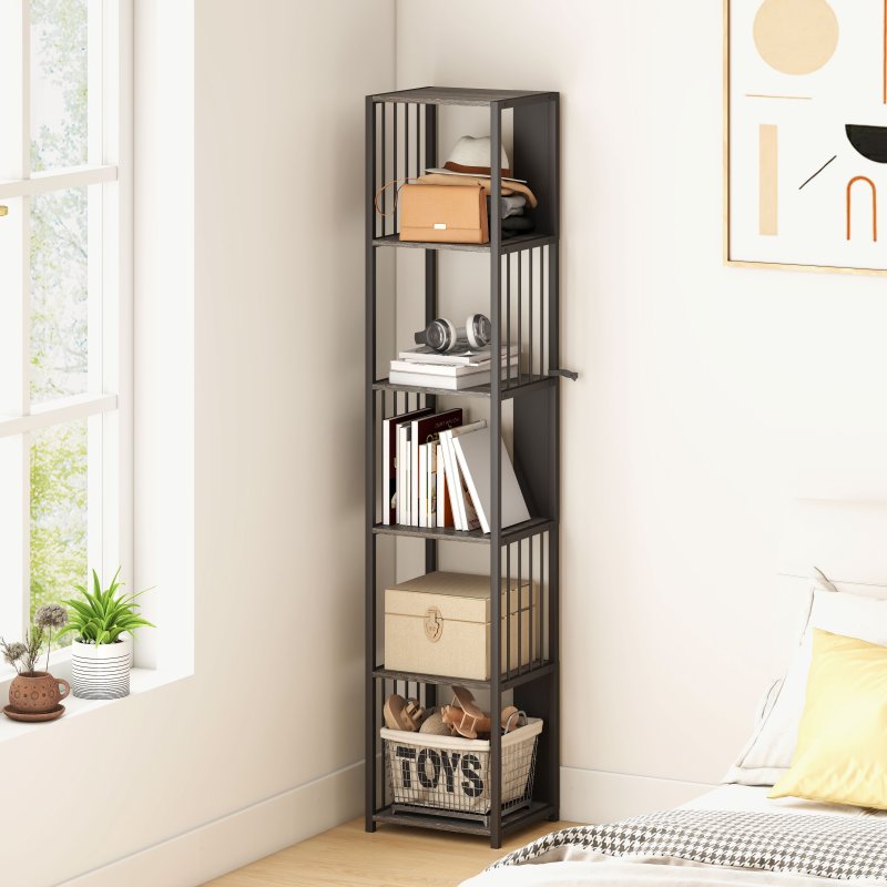 HOMCOM 5-Tier Bookshelf, Modern Tall Bookcase with Steel Frame, Freestanding Display Storage Unit for Living Room, Bedroom, Study, Home Office, Grey
