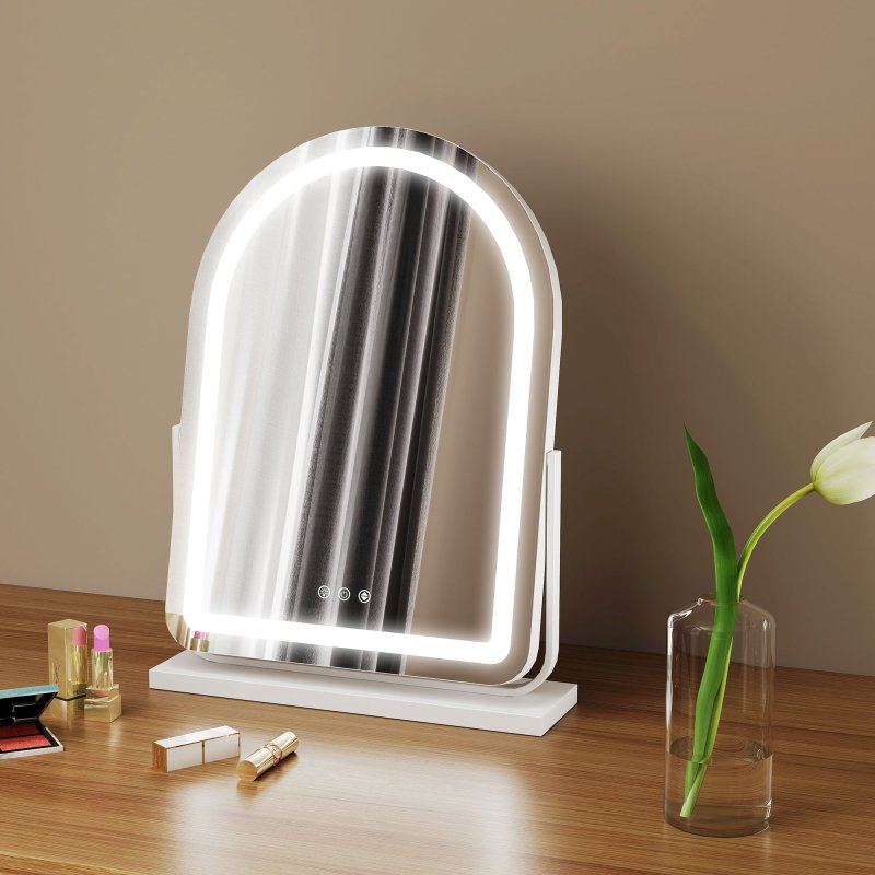 HOMCOM LED Vanity Mirror with Lights, 33 x 44.5cm Lighted Makeup Mirror with 3 Colour, 360 Degree Rotation, Touch Screen, for Bedroom and Dressing Room, White