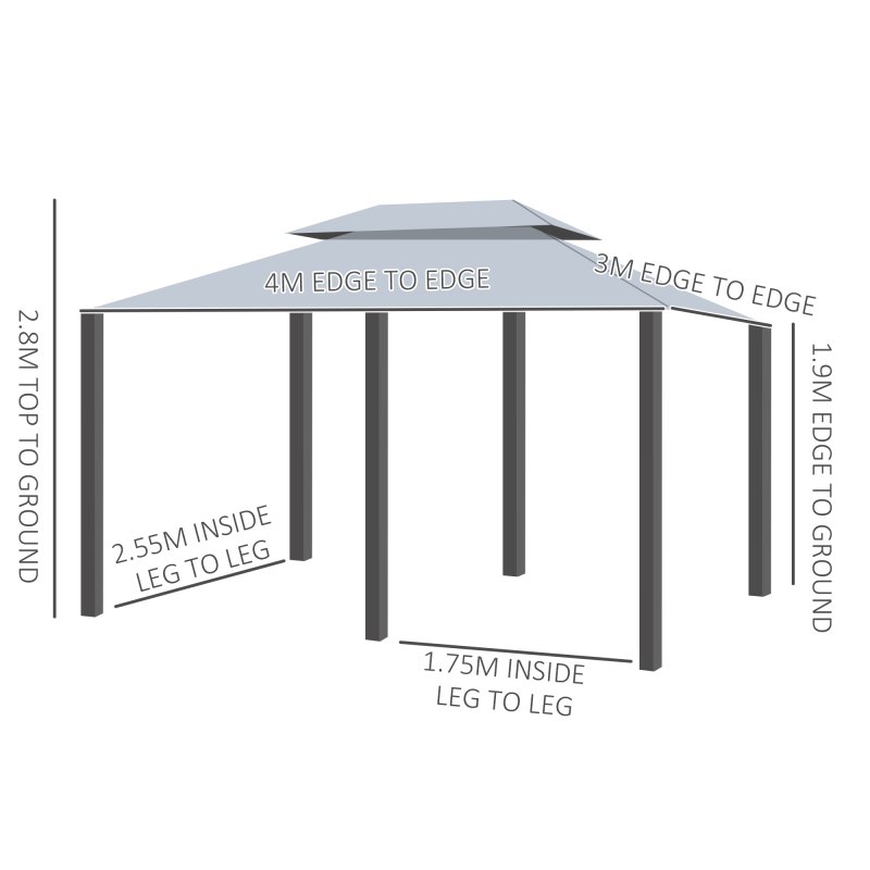 Outsunny 4m x 3(m)Garden Gazebo, Double Roof Outdoor Gazebo Canopy Shelter with Curtains, Solid Steel Frame for Patio, Garden