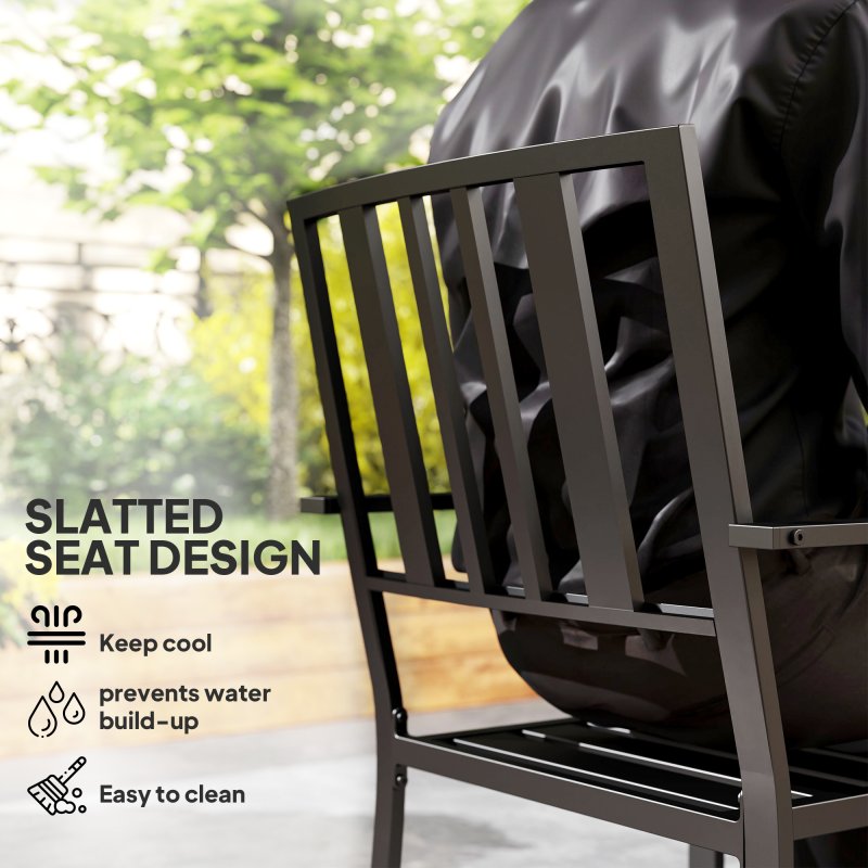 Outsunny Set of 2 Garden Chairs, Stackable Outdoor Chairs with Metal Slatted Seat & Backrest, for Yard, Garden, Black